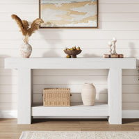 Garvee Table Console 160 cm en Bois Massif avec 2 Étagères, Style Maison de Campagne, pour Salon et Entrée, Blanc