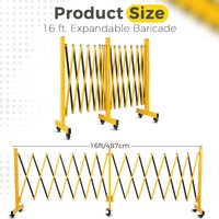 Garvee Barrière de sécurité extensible 488 cm, métal pliable avec roulettes, robuste, pour circulation, jaune et noir