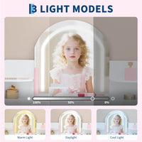 Coiffeuse Garvee pour enfants avec lumière LED et tabouret, réglable, MDF, blanche, pour filles de 3 à 9 ans, salle de jeux et chambre