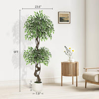 Garvee Ficus artificiel panaché blanc 150 cm en PE durable, plante réaliste pour décoration intérieure et extérieure