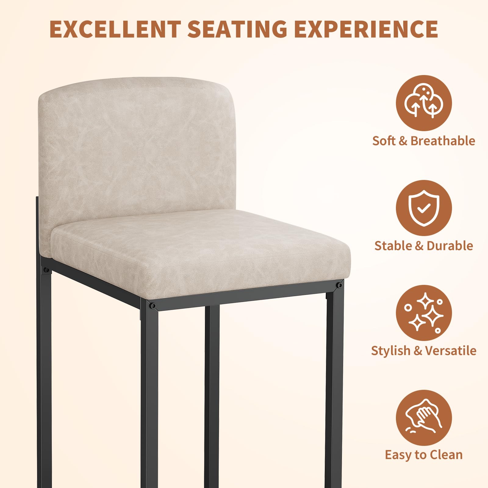 Ensemble de 2 tabourets de bar Garvee modernes avec dossier et repose-pieds, hauteur réglable, beige, pour îlot de cuisine et salle à manger