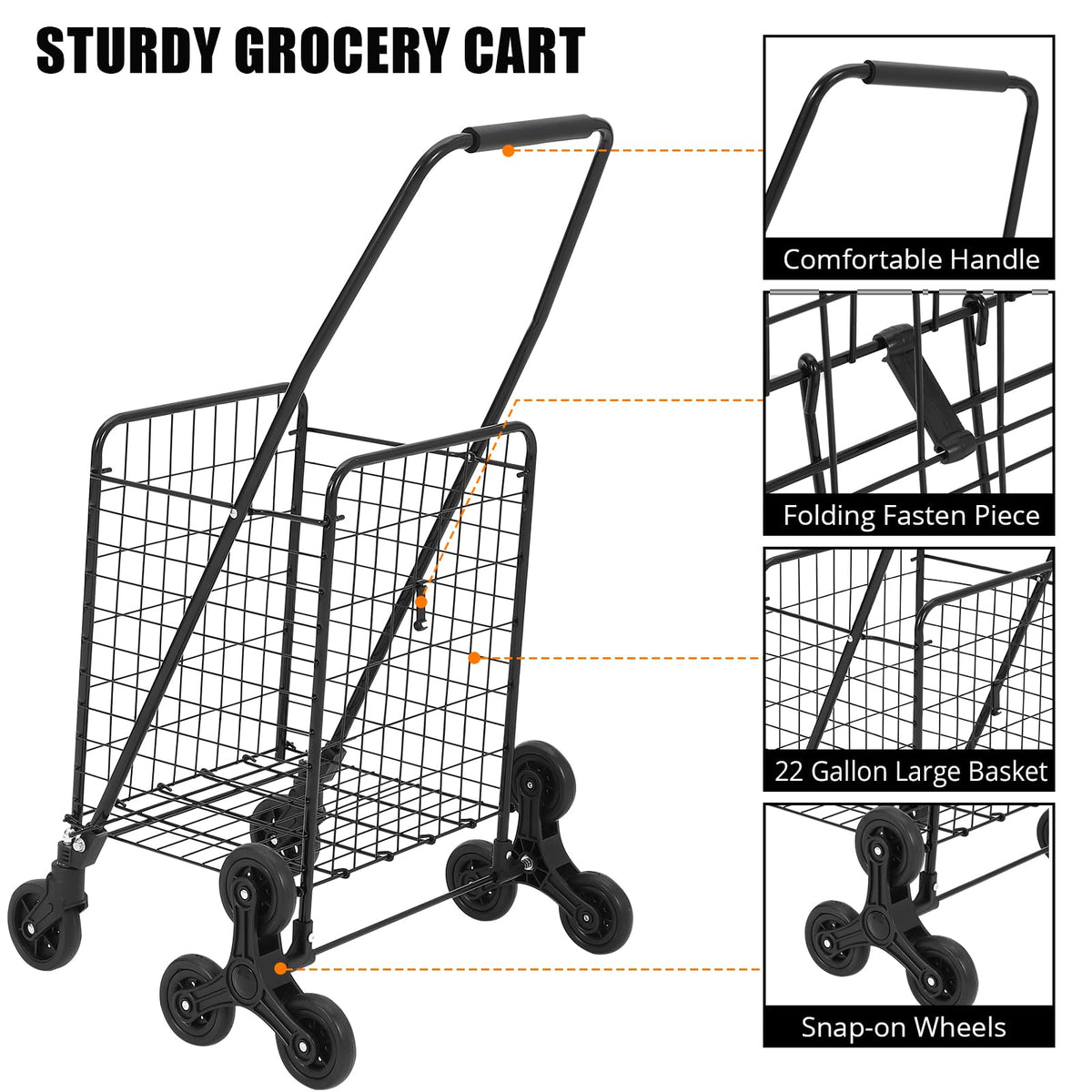 Chariot de courses pliable Garvee, capacité de 50 kg, avec roues pour monter les escaliers, idéal pour les courses et les voyages, capacité de 83 litres, structure en métal, pliable