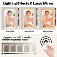 GARVEE Coiffeuse avec miroir LED et tabouret rembourré, 3 modes d’éclairage, charge intégrée et grands rangements, idéale pour chambre, blanc