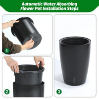 Ensemble de jardinières à arrosage automatique Garvee de 40 cm de haut avec indicateur de niveau d'eau visible pour l'intérieur et la terrasse, noires, robustes et ventilées