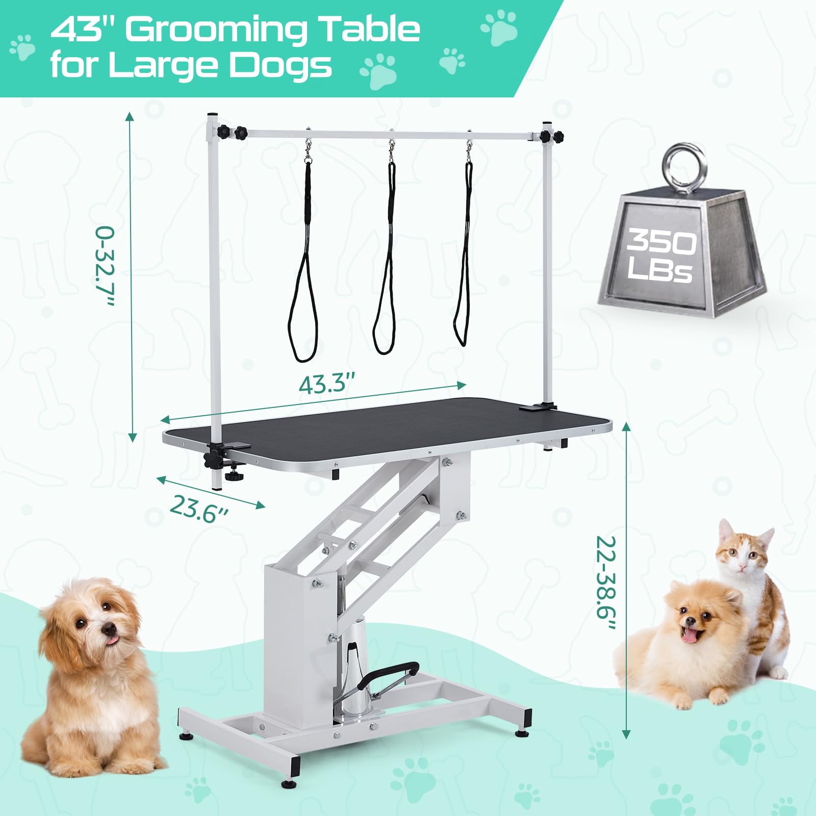 Table de toilettage Garvee pour animaux de compagnie, réglable en hauteur, robuste, avec bras de suspension et sangle pour chiens et chats, 110 x 60 cm, noire