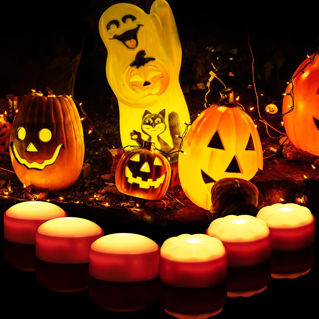 Guirlande lumineuse citrouille LED sans flamme Garvee avec télécommande, minuterie et variateur, lot de 6 pour Halloween, utilisation intérieure et extérieure, fonctionne sur piles, orange
