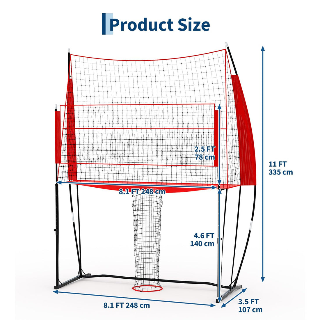 Filet de volley-ball portable Garvee, 2,4 x 3,3 m, hauteur réglable de 1,98 à 2,44 m, cadre en acier, filet Oxford, entraînement intérieur/extérieur