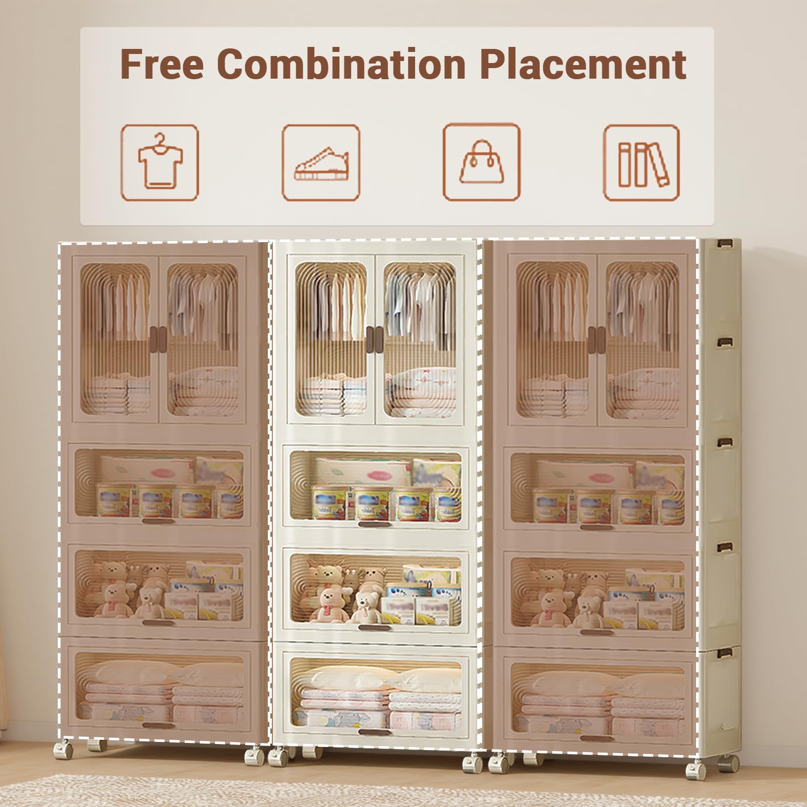 Armoire portable Garvee à 4 niveaux pour enfants avec portes, tringle à vêtements en plastique et 10 cintres pour chambre et salle de jeux