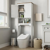 Garvee Meuble de Rangement WC au-Dessus des Toilettes, Armoire à 2 Portes avec Étagères Réglables, en Bois d'Ingénierie, 168 cm, Blanc