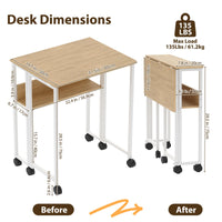 Bureau pliable à roulettes Garvee, compact (80 cm), idéal pour le bureau à domicile et les études, structure en acier, noir.
