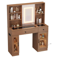 Garvee Coiffeuse de Maquillage avec Miroir Coulissant LED 3 Couleurs, MDF, USB/AC, Verre Sculpté Multicolore, Idéale Chambre ou Dressing