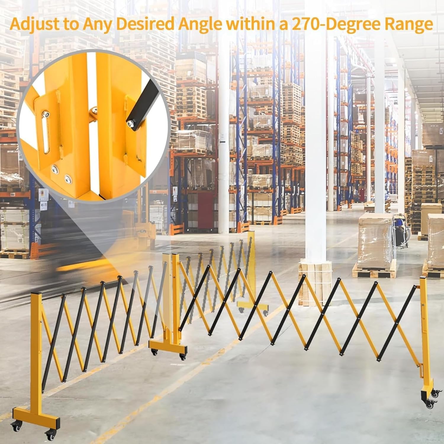 Garvee Barrière de sécurité extensible 274 cm, métal pliable avec roulettes, robuste, pour circulation, jaune et noir