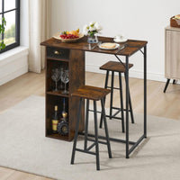 Ensemble table et chaises de bar Garvee avec triple rangement, ensemble bistro pour 2 personnes, structure robuste en fer, plateau en MDF, coussins ergonomiques, compact pour cuisine et bistro.