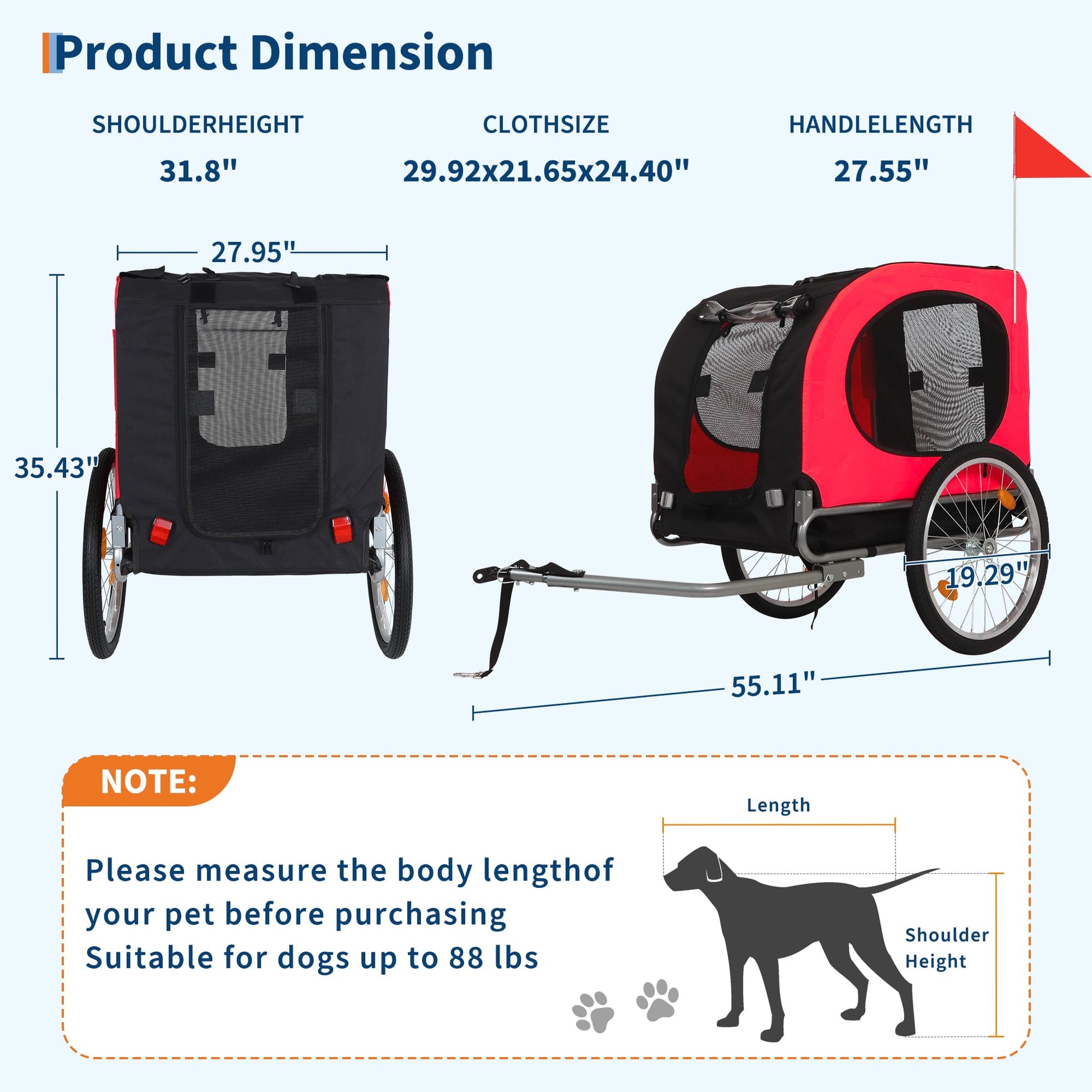 Remorque vélo pliable Garvee pour grands chiens jusqu'à 40 kg, pneus pneumatiques 16 pouces, tissu Oxford imperméable, idéale pour les aventures en plein air, noire
