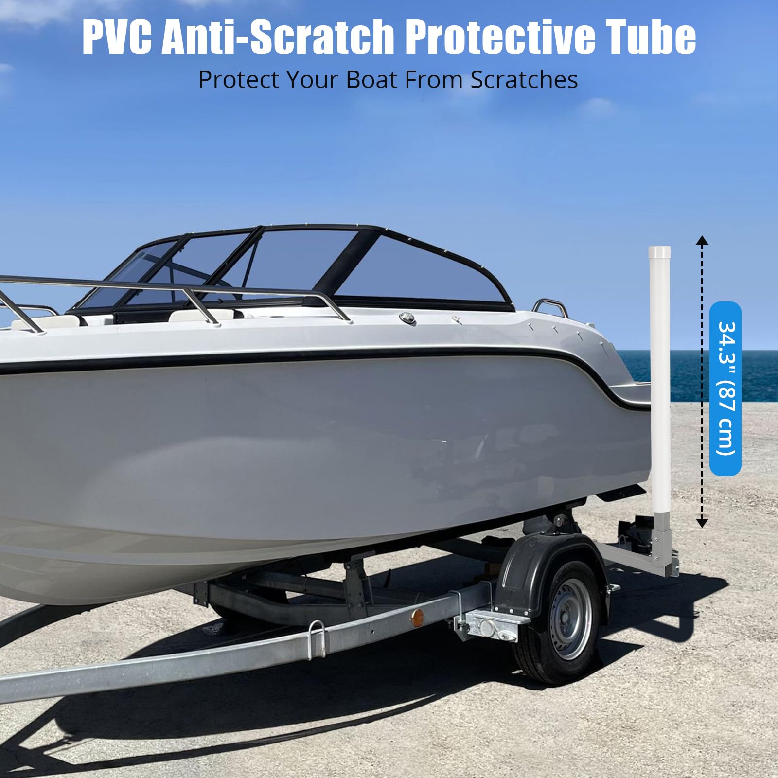 Barres de guidage réglables Garvee de 40 pouces pour remorque de bateau, en acier inoxydable avec protection en PVC, pour bateaux de ski et de pêche, hauteur de 43 pouces, montage flexible
