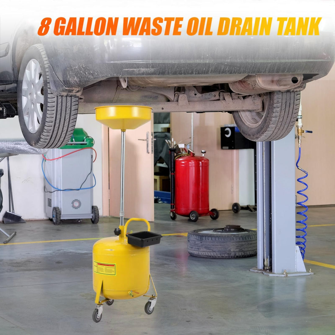 Conteneur de collecte d'huile usée portable Garvee de 8 gallons avec entonnoir réglable pour atelier, en acier, avec roues, noir
