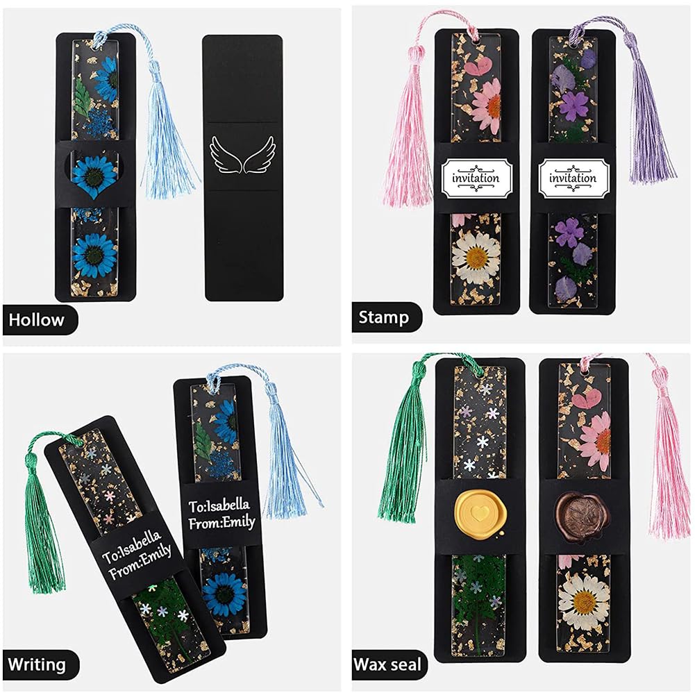 Garvee Lot de 50 pochettes porte-marque-pages en papier kraft noir 4,5 x 15 cm, robustes et polyvalentes, pour les amoureux des livres