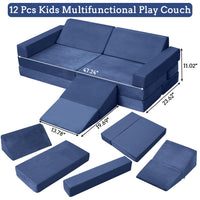 Garvee Canapé modulable enfant type Nugget, 12 pièces multifonctions, sûr et confortable, bleu marine, idéal pour salle de jeux et chambre d’enfant