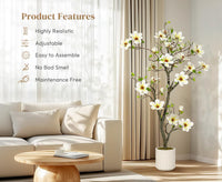 Garvee Plante artificielle de magnolia 150 cm en pot blanc, réaliste et durable, pour maison et bureau
