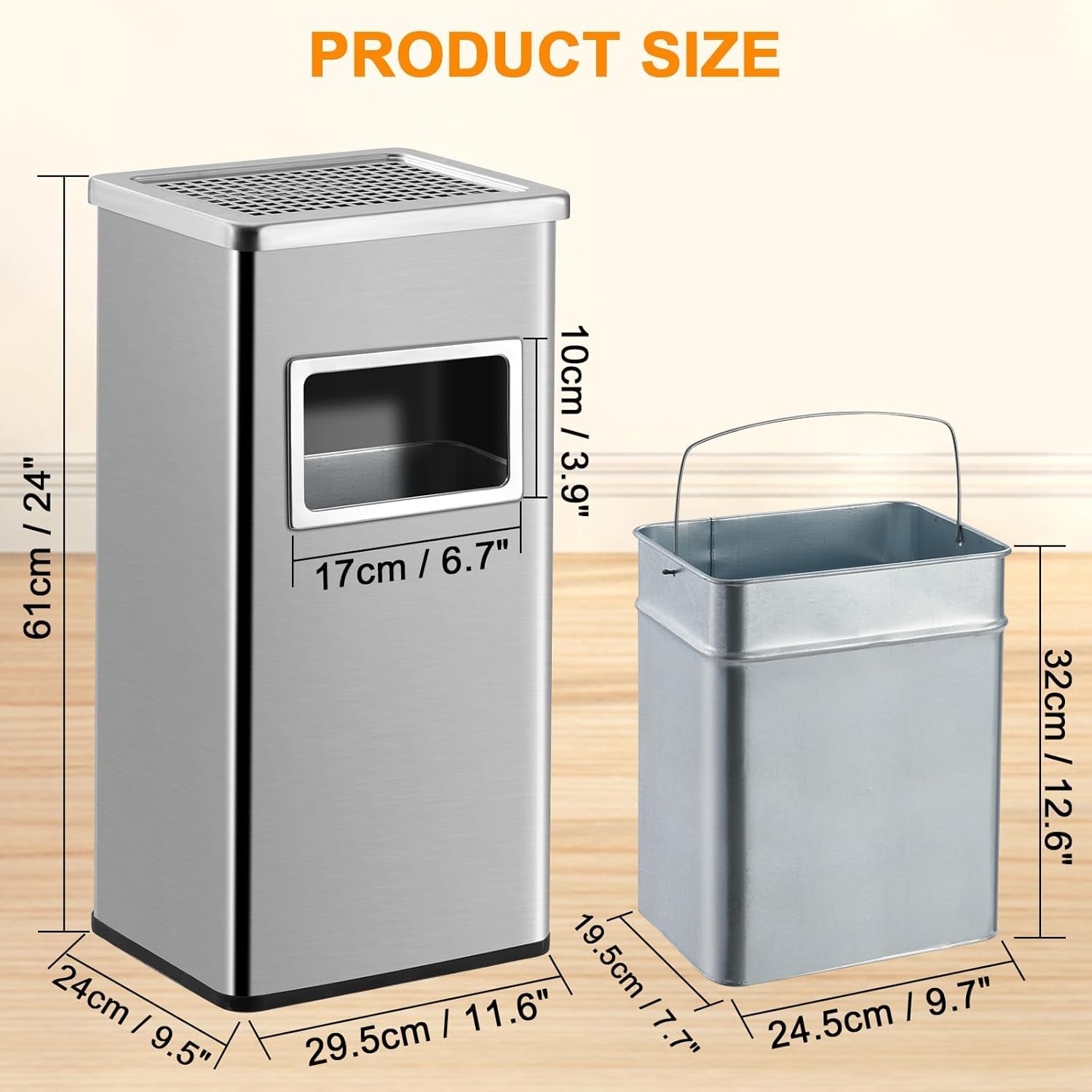 Poubelle d'extérieur Garvee 8 gallons en acier inoxydable avec cendrier et seau amovible, compacte, résistante aux intempéries et facile à manipuler (sans gants), idéale pour le jardin et le bureau.