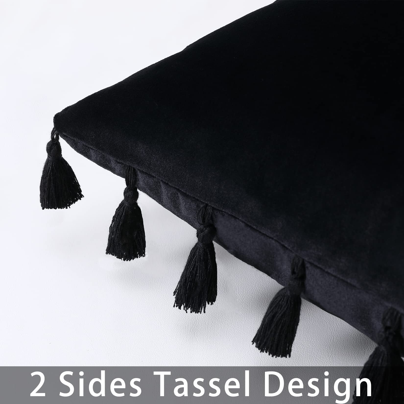 Coussin rectangulaire en velours Garvee avec pompons et fermeture éclair invisible, 30 x 50 cm, noir, pour salon