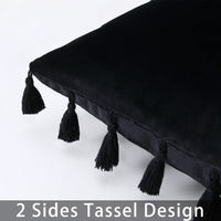 Coussin rectangulaire en velours Garvee avec pompons et fermeture éclair invisible, 30 x 50 cm, noir, pour salon