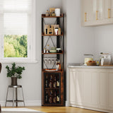 Garvee Meuble bar d'angle industriel 4 niveaux avec range-vin, porte-verres, bois rustique pour cuisine et salle à manger, kit anti-basculement - Brun