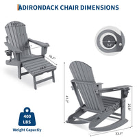 Garvee Fauteuil Adirondack 4 en 1 avec repose-pieds rétractable et porte-gobelet, pliable, HDPE résistant, pour patio et jardin, coloris naturel