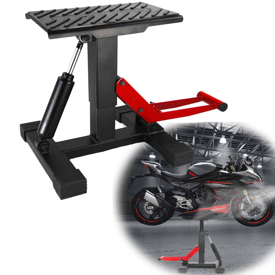 Support de levage hydraulique Garvee pour moto tout-terrain, capacité de 200 kg, hauteur réglable, acier, caoutchouc antidérapant, pour atelier et garage