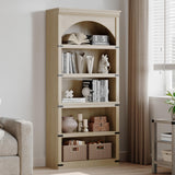 Garvee bibliothèque arquée campagne 5 niveaux 175 cm bois naturel résistant avec protection métallique pour salon et bureau - Naturel
