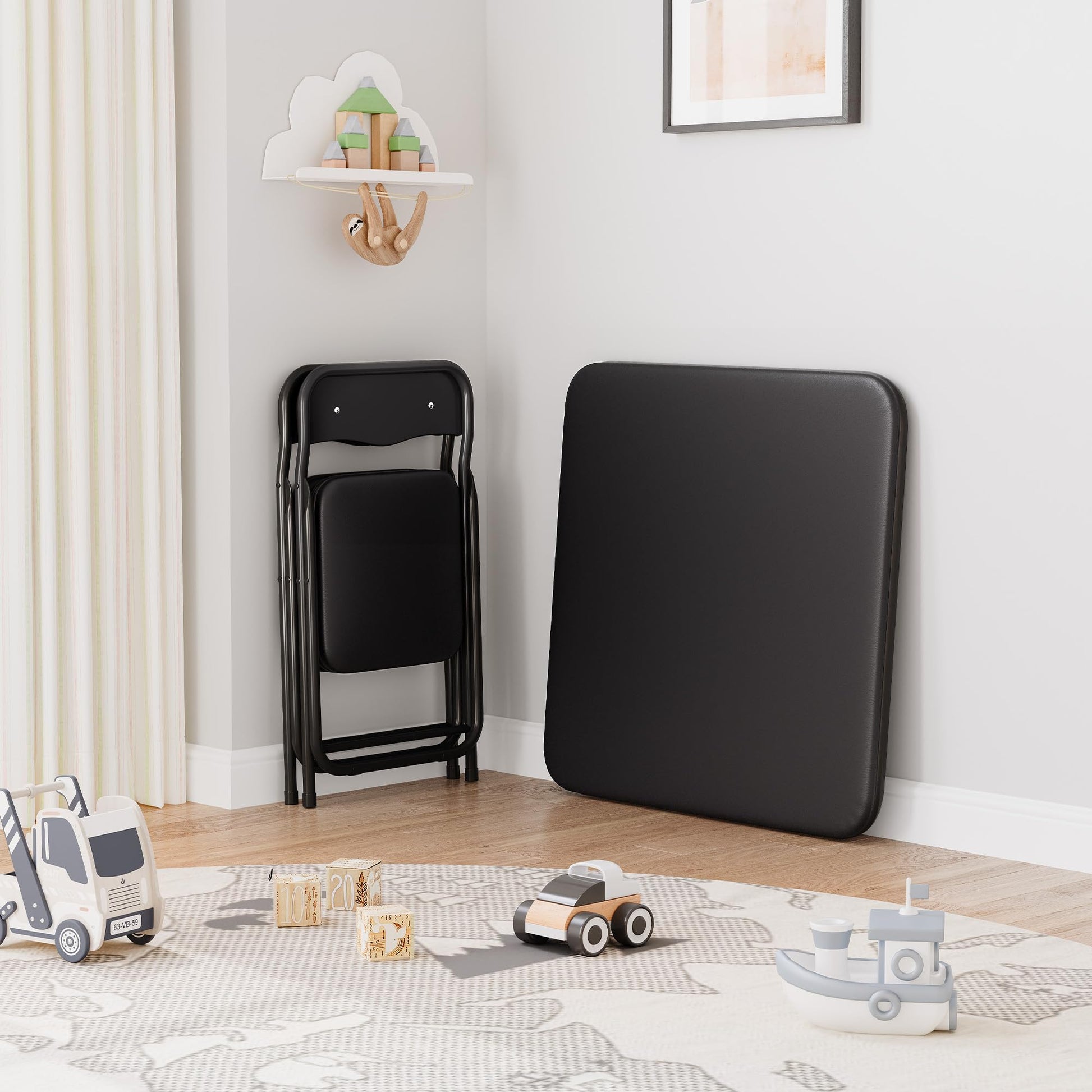 Ensemble table et chaises pliantes Garvee pour enfants, avec rembourrage en PU souple, structure en acier robuste, design ergonomique, portable, pour manger et jouer