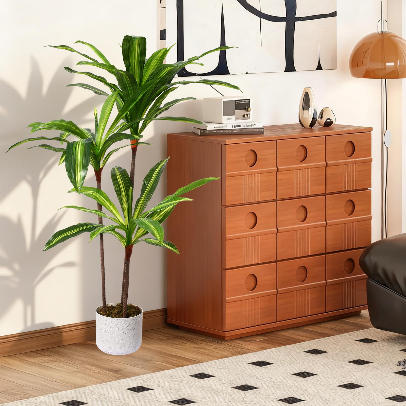 Arbre dracaena artificiel Garvee de 1 m (3,3 pi) avec pot en ciment robuste pour salon et bureau, résistant aux UV, facile d'entretien, vert
