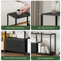 Meuble TV Garvee 55 pouces avec éclairage LED, étagère ouverte, tiroir en tissu, meuble multimédia noir pour salon et chambre