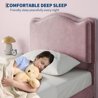 Cadre de lit Garvee pour lit simple capitonné avec rangement et tête de lit coquillage pour chambre d'enfant, rose, tiroir de 65 x 43 cm, espace sous le lit de 16 cm