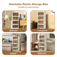 Garvee Boîtes de rangement empilables en plastique lot de 4, 72 QT, avec portes et roulettes, pour chambre et garage, transparentes, robustes et