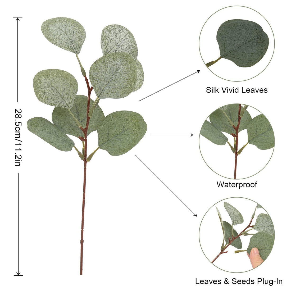 Garvee lot de 6 branches et feuilles d'eucalyptus artificielles vertes pour décoration de mariage, fête, décoration de table, jardin, 29 cm