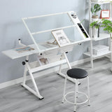 Garvee table à dessin ajustable, plateau verre inclinable, 2 tiroirs, acier, hauteur 80–125.7 cm, blanche - Blanc