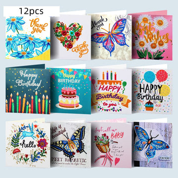 Cartes de peinture diamant 5D à faire soi-même Garvee, 12 pièces, cartes de vœux, cadeau créatif pour femmes, cartes de vœux d'anniversaire, cartes de remerciement pour les fêtes, pour la famille, les amis et les amoureux