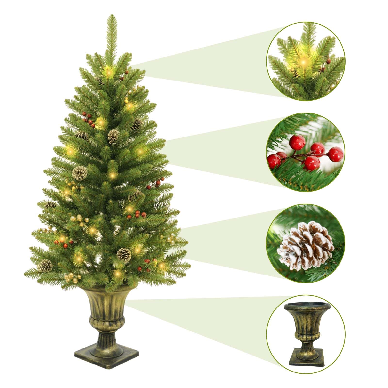Ensemble sapin de Noël Garvee, 4 pièces avec éclairage LED - 2 sapins de 120 cm, une couronne et une guirlande pour une décoration festive