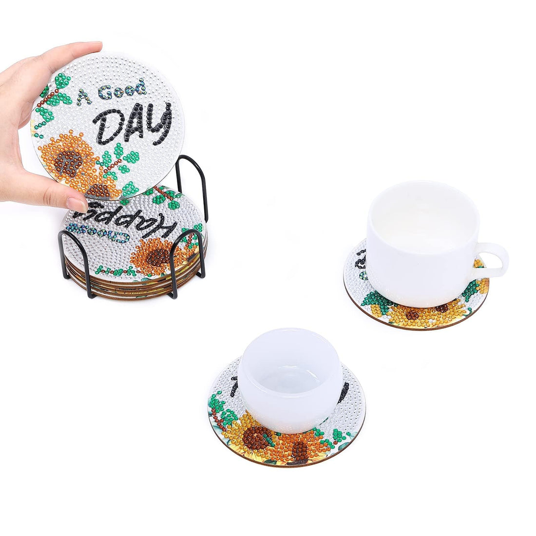 Kit de peinture diamant Garvee 8 pièces à faire soi-même, motif tournesol, bois, avec support et colle, décoration pour la maison et la cuisine, coloré