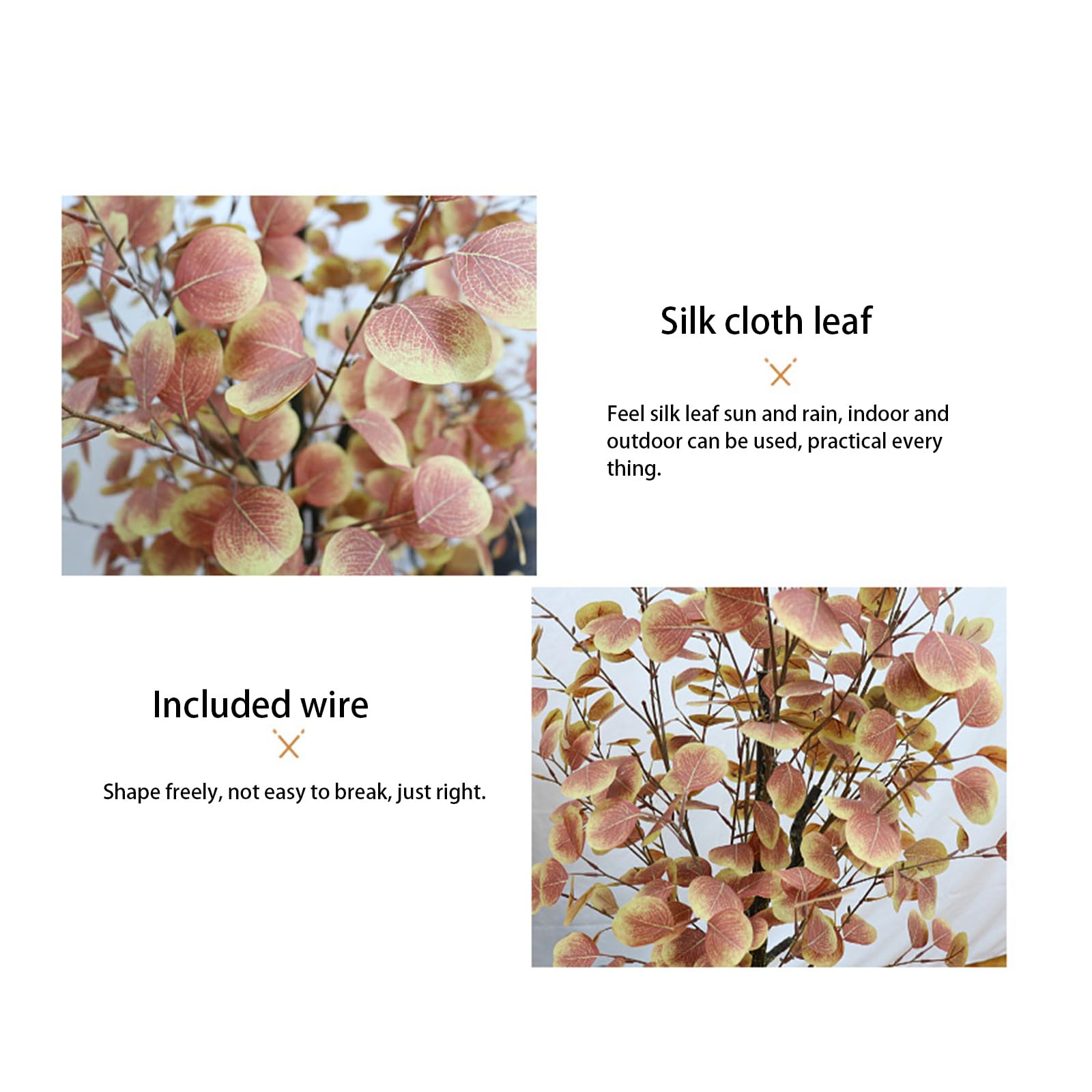 Eucalyptus artificiel Garvee de 120 cm avec pot en plastique pour décoration intérieure et extérieure, entretien facile, feuilles en soie, feuillage d'automne réaliste