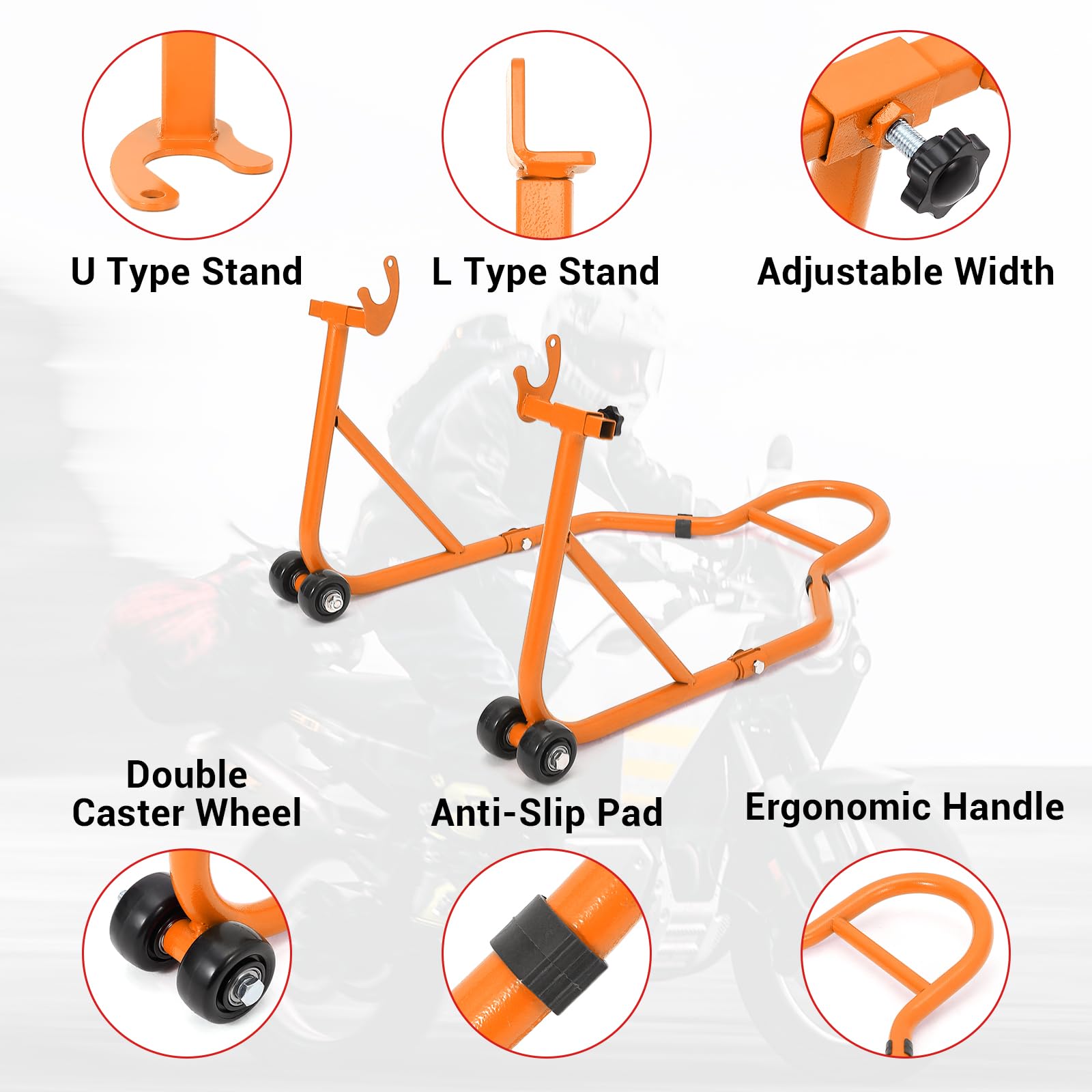 Support de moto Garvee, capacité de charge 385 kg, largeur réglable, robuste, en fer, universel, pour atelier ou maison, noir