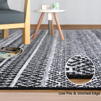 Tapis marocain bohème GARVEE 160x230cm Noir, déperlant, à poils courts, résistant aux taches et à l'huile, lavable, salon et chambre