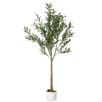 Olivier artificiel Garvee en pot avec 22 fruits, feuilles réalistes, pot en ciment robuste pour salon et bureau, facile d'entretien, vert
