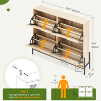 Meuble à chaussures étroit Garvee à 4 portes pour entrée et couloir, 100 x 24 x 88 cm, rotin marron