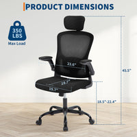 Chaise de bureau ergonomique Garvee avec soutien lombaire et appui-tête réglables, accoudoirs pliables, maille respirante, pivotante, à roulettes, noire, pour le bureau et le gaming