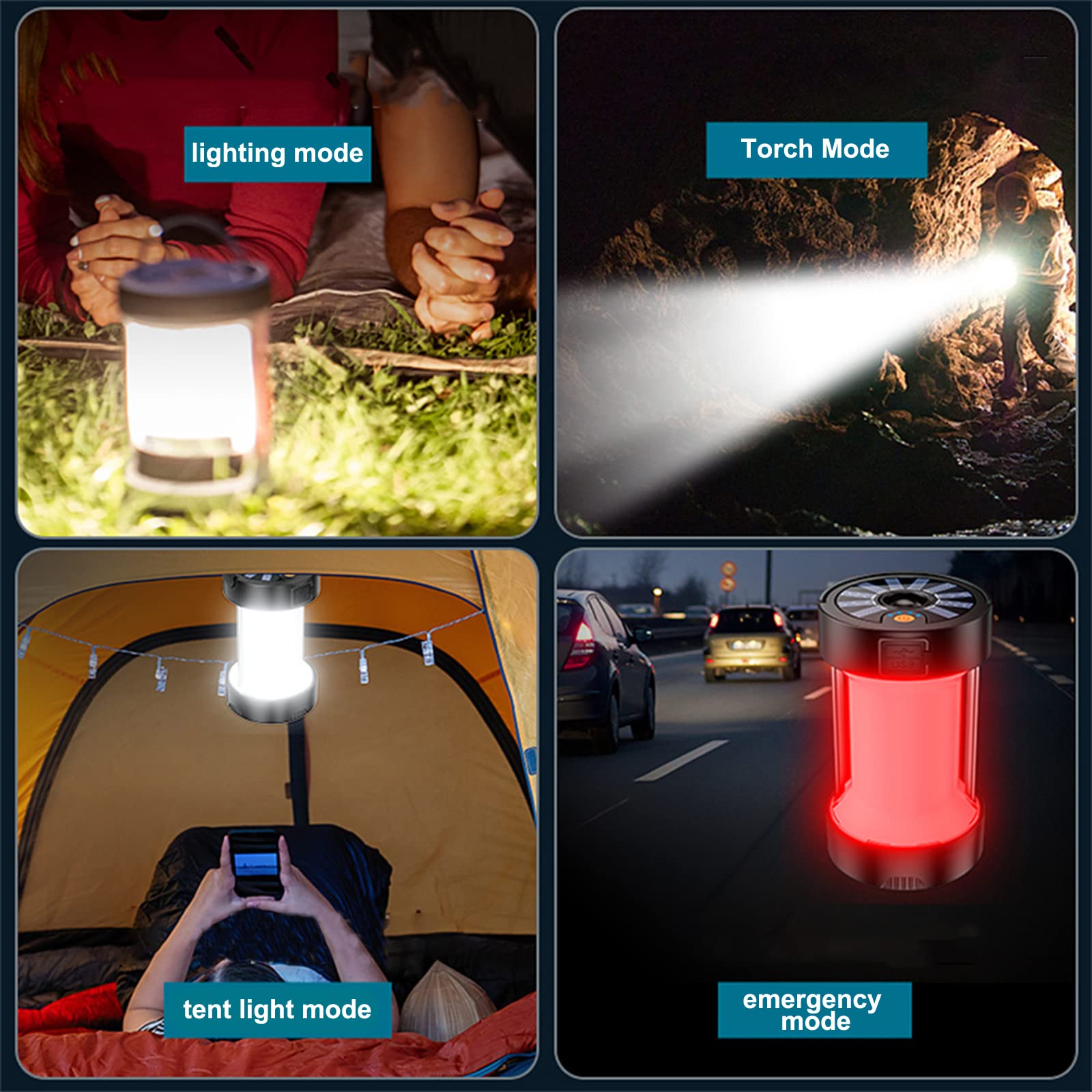Lampe de camping LED Garvee, lampe solaire pour tente, rechargeable par USB, portable, 4 modes d'éclairage, lanterne de jardin d'urgence pour la pêche nocturne, la chasse et les activités de plein air.