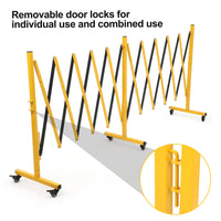 Barrière métallique extensible Garvee de 4,88 m (16 pi) avec roues pour chantiers et signalisation routière, jaune et noir, flexible et facile à assembler
