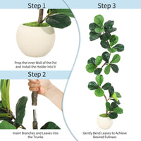 Garvee Ficus lyrata artificiel 152 cm en forme de S, pot blanc, feuilles en soie réalistes et branches ajustables, vert