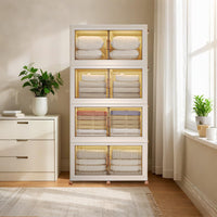 Boîtes de rangement empilables en plastique Garvee, lot de 4, 144 QT, avec portes et roulettes, transparentes, pour chambre et garage